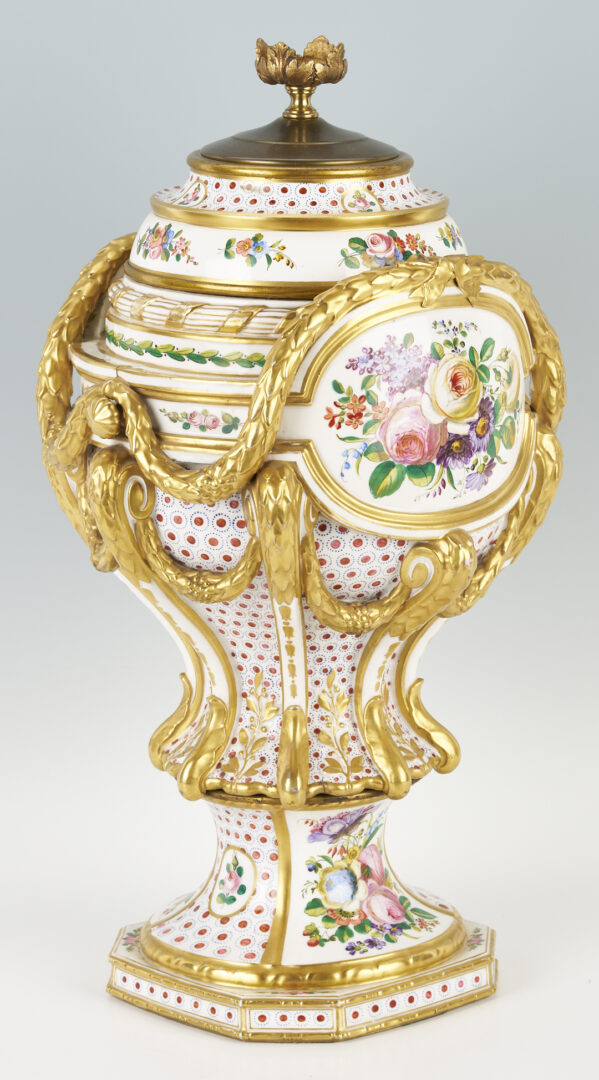 Lot 457: Large Sevres Style Lidded Porcelain Urn