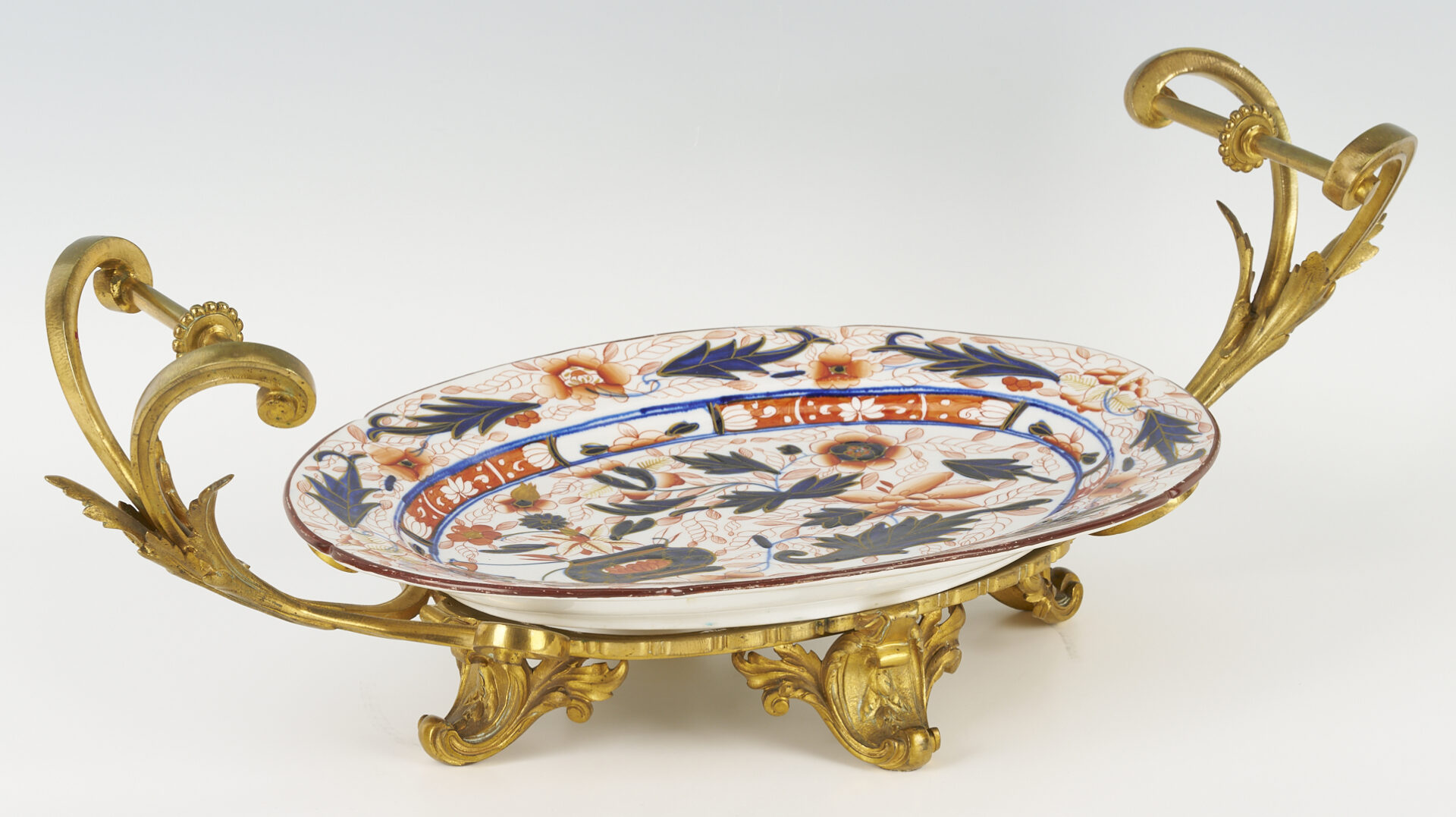 Lot 458: English Imari Platter with Ormolu Stand