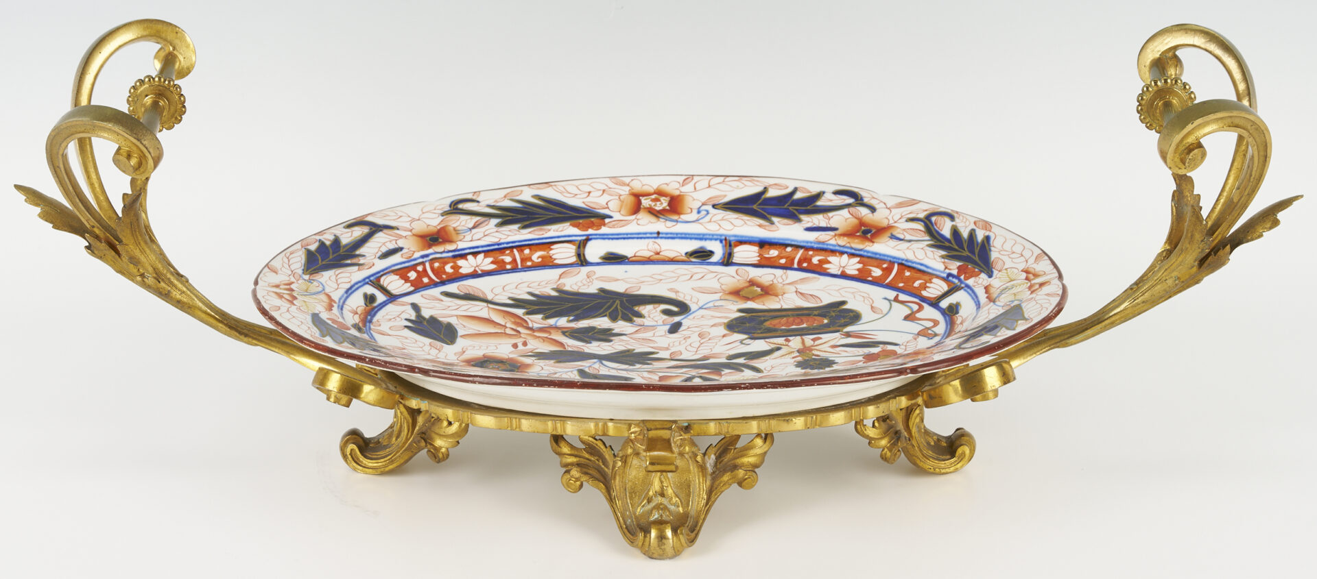 Lot 458: English Imari Platter with Ormolu Stand