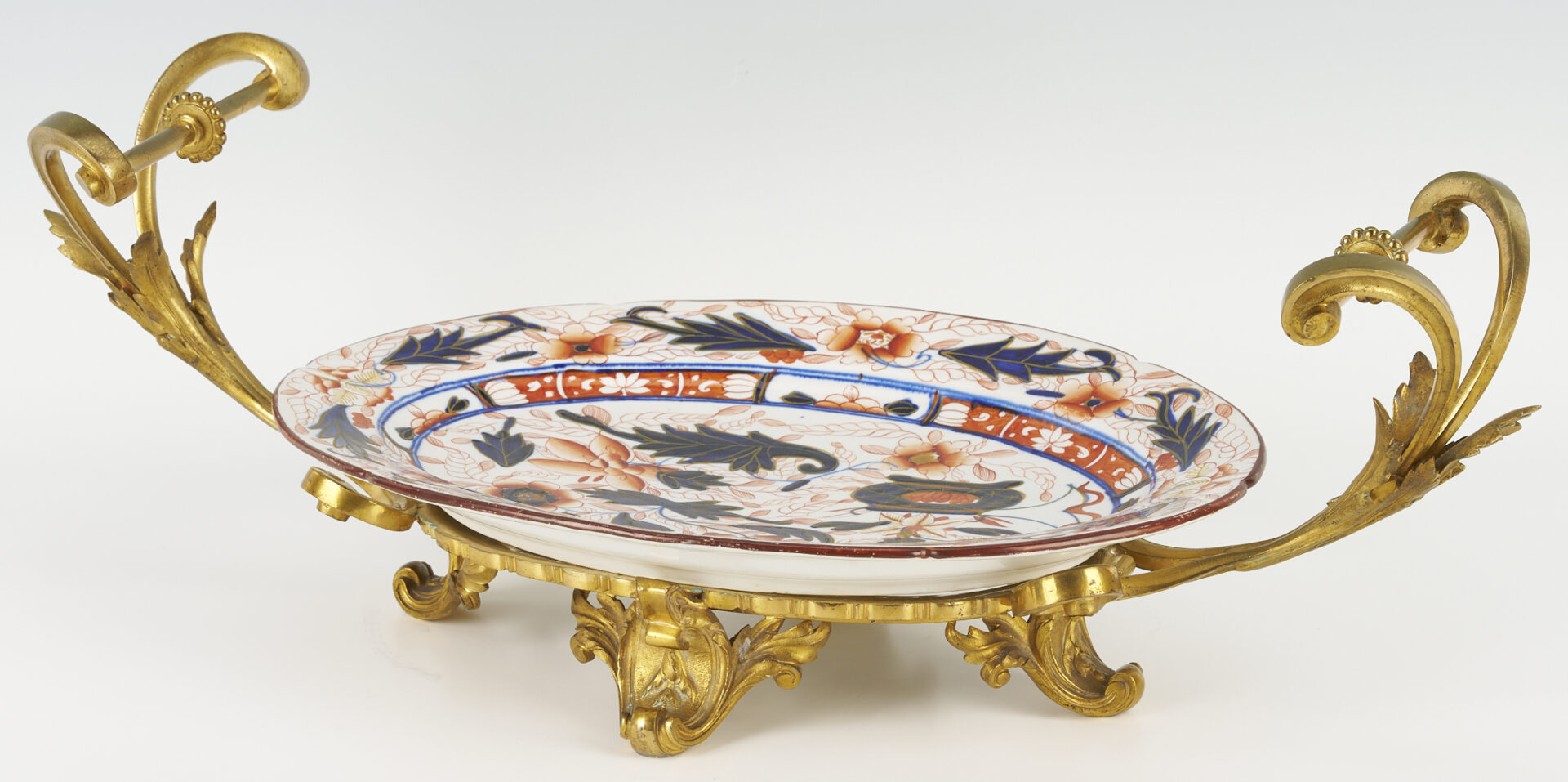 Lot 458: English Imari Platter with Ormolu Stand