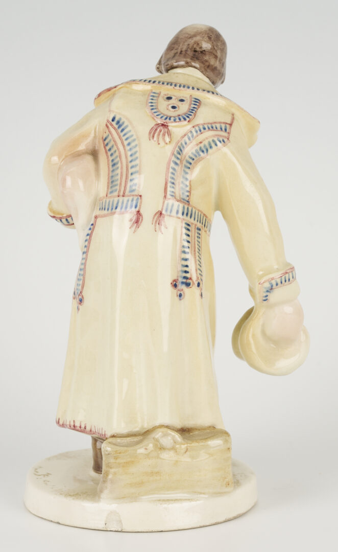 Lot 463: Polish Faience Porcelain Figure of Man with Pig, Plus Pair of Nymphenburg Salts