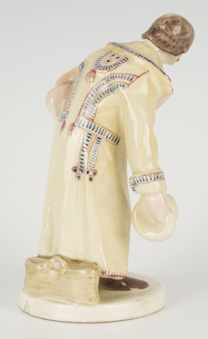 Lot 463: Polish Faience Porcelain Figure of Man with Pig, Plus Pair of Nymphenburg Salts