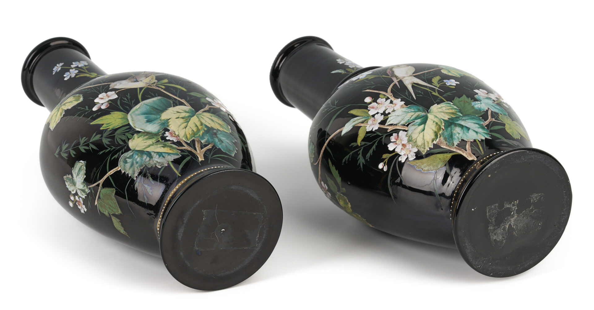 Lot 467: Pair Enameled Art Glass Vases, Moser or Harrach