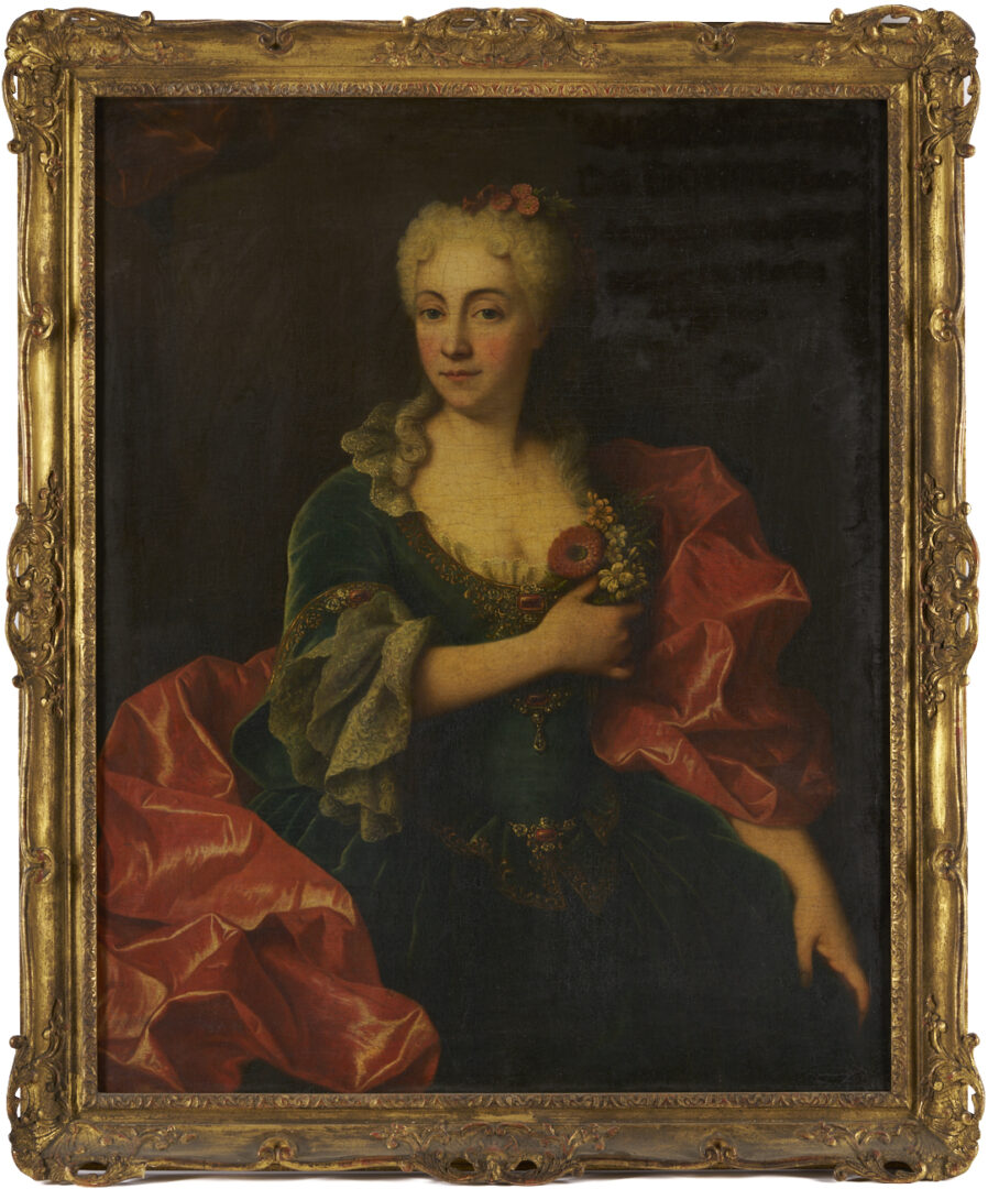 Lot 472: French School 18th C. O/C Portrait of Marie Martrin de Donos