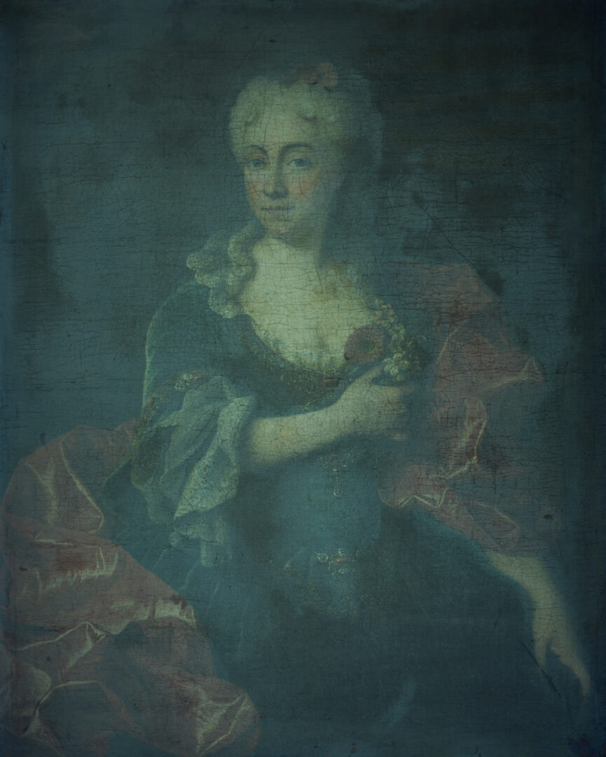 Lot 472: French School 18th C. O/C Portrait of Marie Martrin de Donos