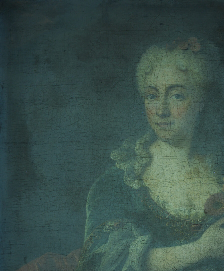 Lot 472: French School 18th C. O/C Portrait of Marie Martrin de Donos