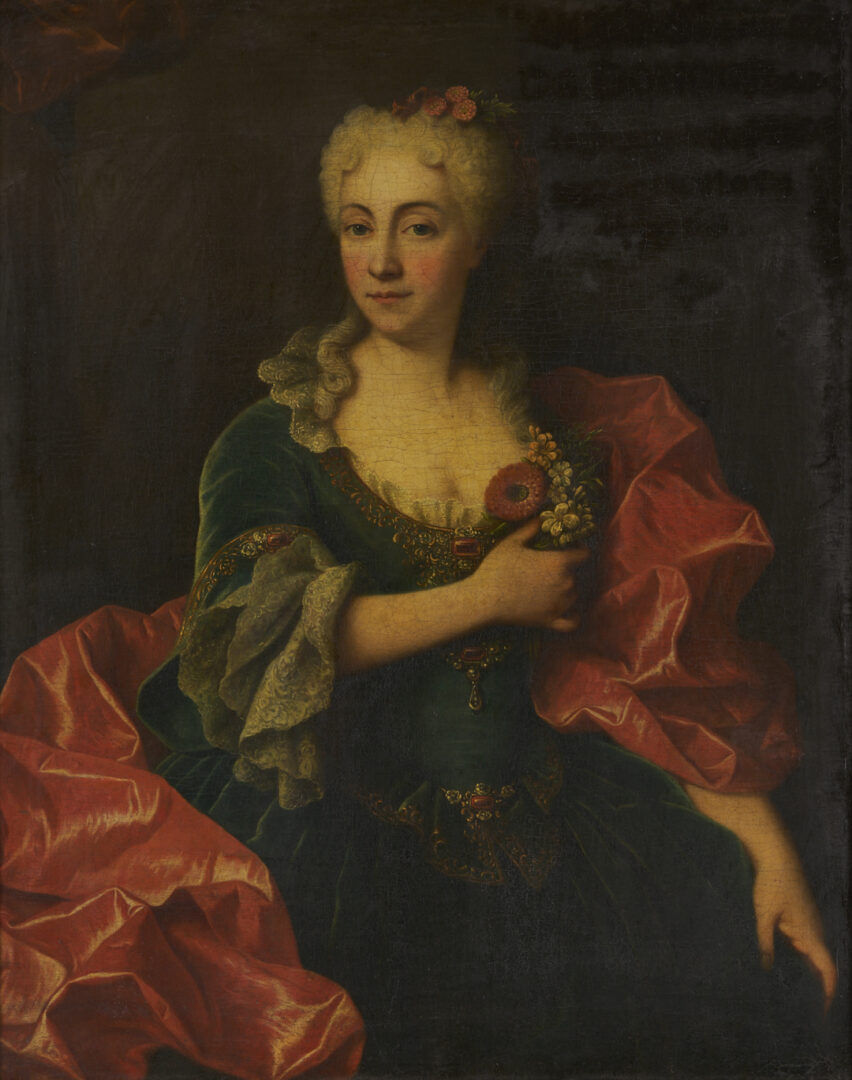 Lot 472: French School 18th C. O/C Portrait of Marie Martrin de Donos