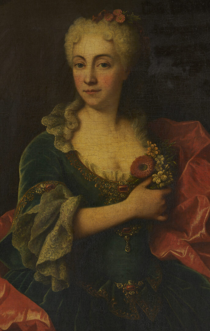 Lot 472: French School 18th C. O/C Portrait of Marie Martrin de Donos