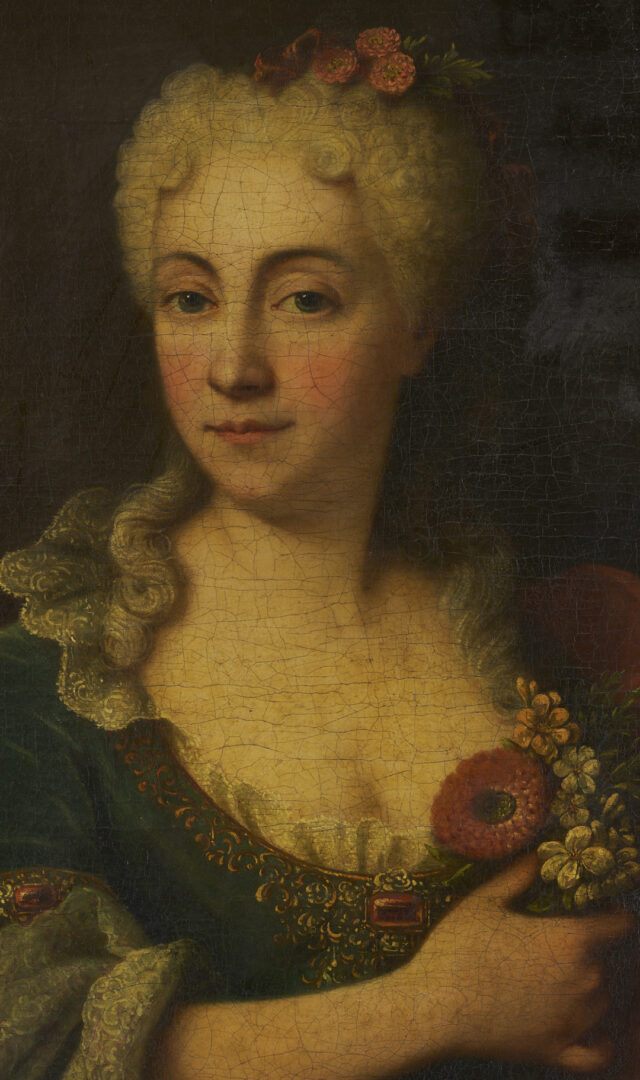 Lot 472: French School 18th C. O/C Portrait of Marie Martrin de Donos