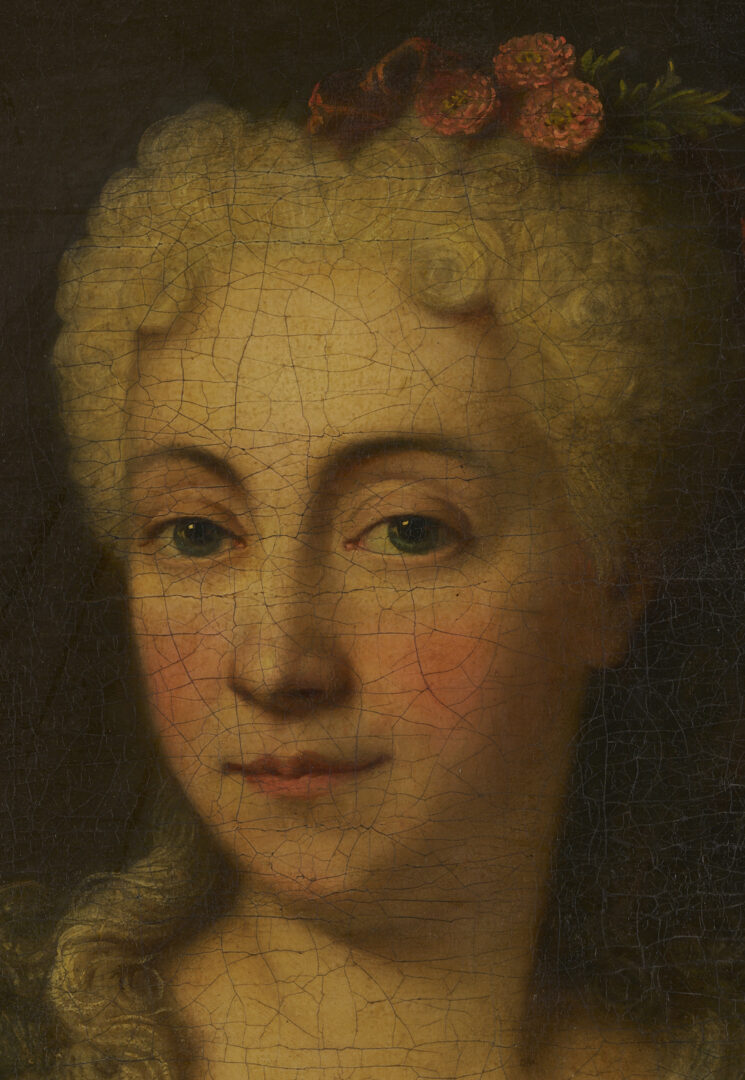 Lot 472: French School 18th C. O/C Portrait of Marie Martrin de Donos