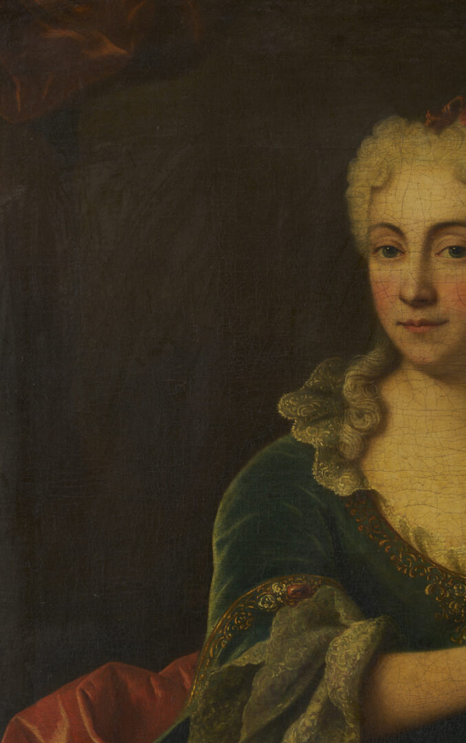 Lot 472: French School 18th C. O/C Portrait of Marie Martrin de Donos