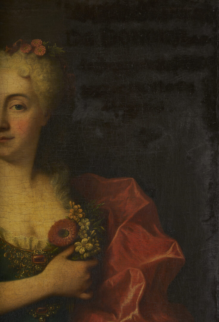 Lot 472: French School 18th C. O/C Portrait of Marie Martrin de Donos