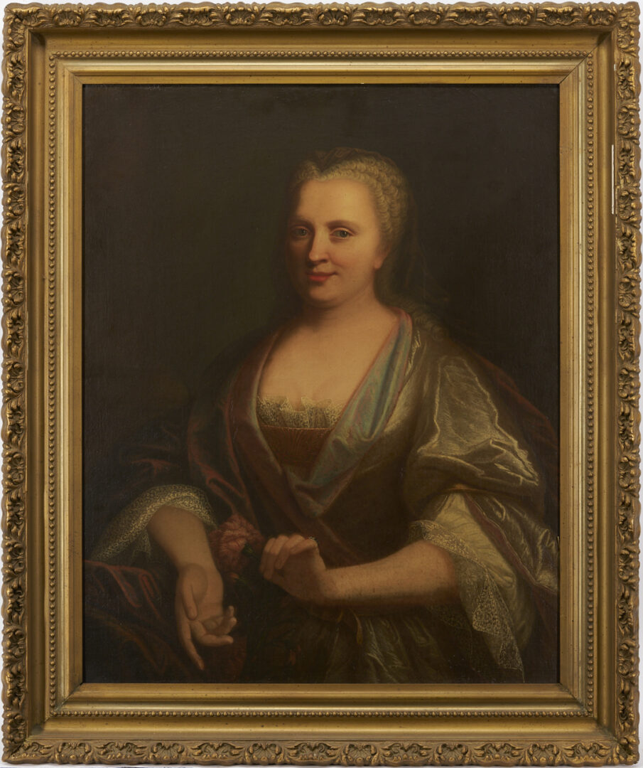 Lot 473: Continental School 18th C. Portrait, Lady with Carnation