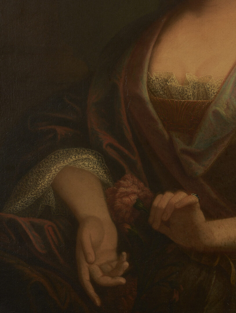 Lot 473: Continental School 18th C. Portrait, Lady with Carnation