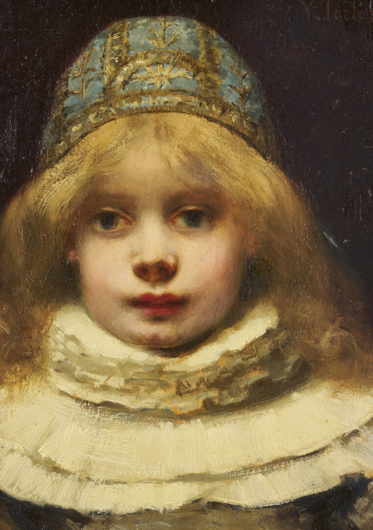 Lot 474: Victor Tortez, O/B Portrait of a Dutch Child