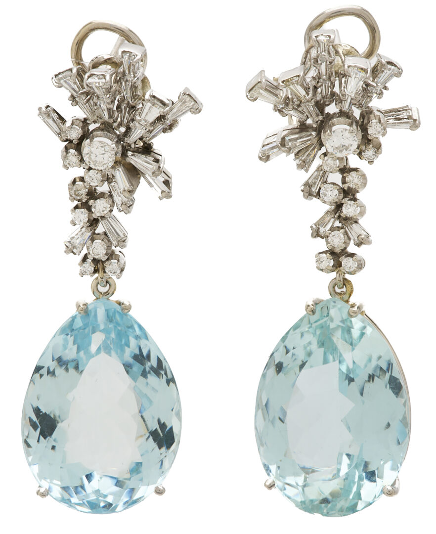 Lot 47: Lady's Vintage 14K White Gold Aquamarine Earrings