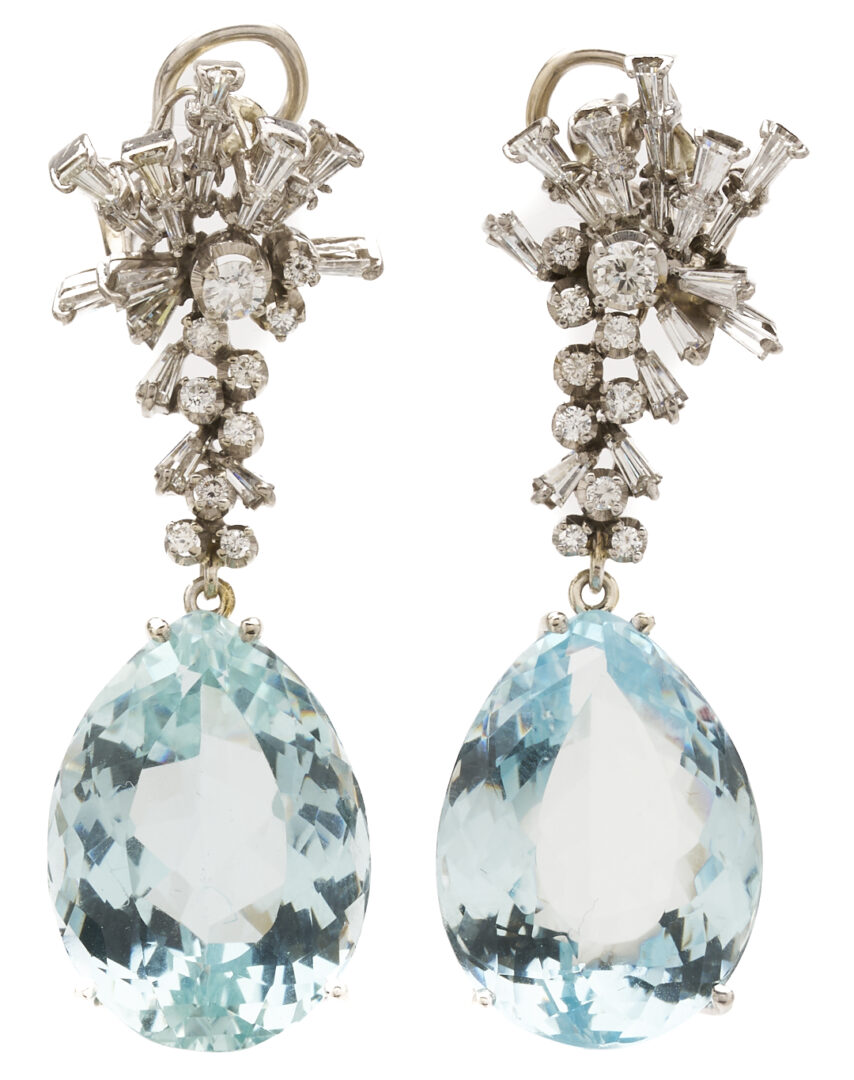 Lot 47: Lady's Vintage 14K White Gold Aquamarine Earrings