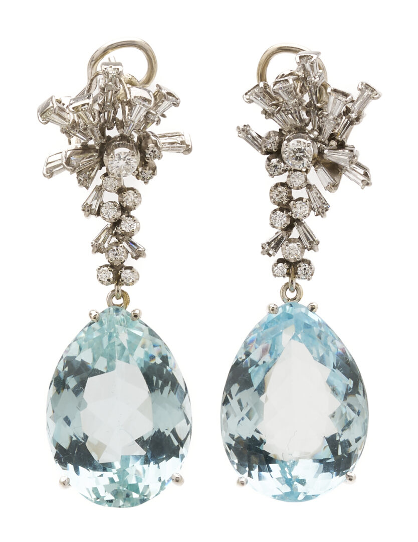 Lot 47: Lady's Vintage 14K White Gold Aquamarine Earrings