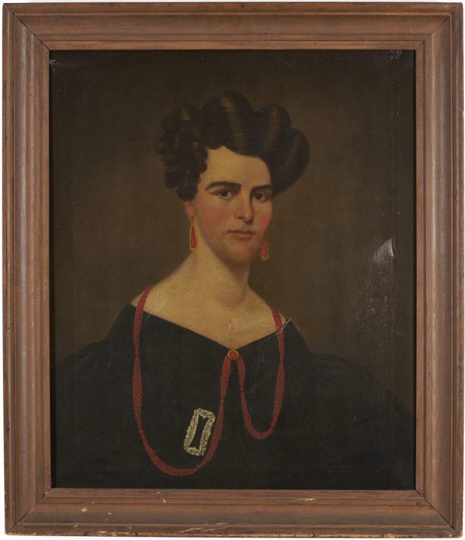 Lot 484: Portrait of a 19th C. Lady w/ Red Coral Jewelry