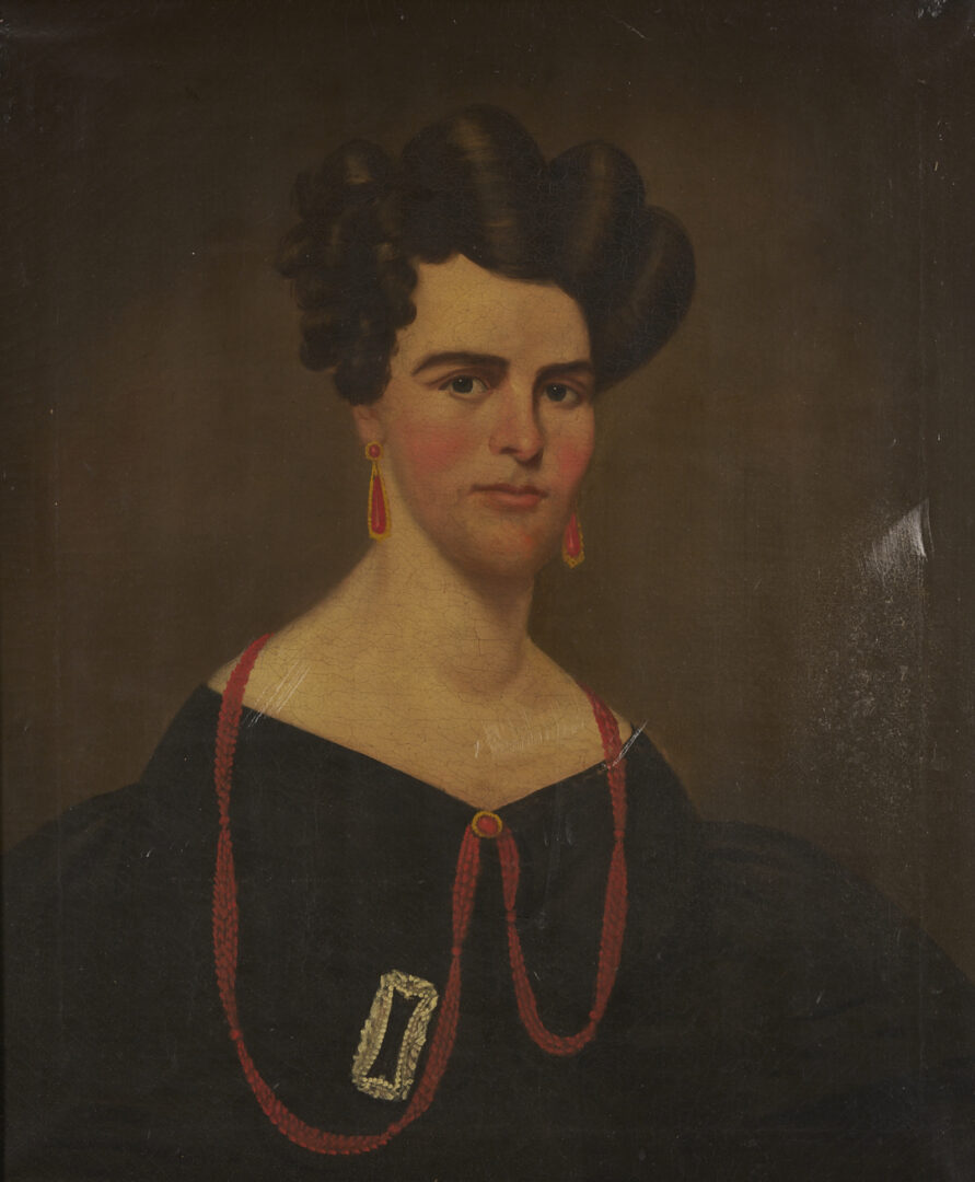 Lot 484: Portrait of a 19th C. Lady w/ Red Coral Jewelry