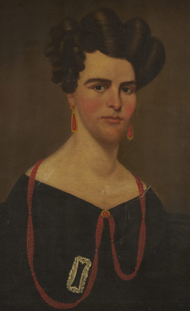 Lot 484: Portrait of a 19th C. Lady w/ Red Coral Jewelry