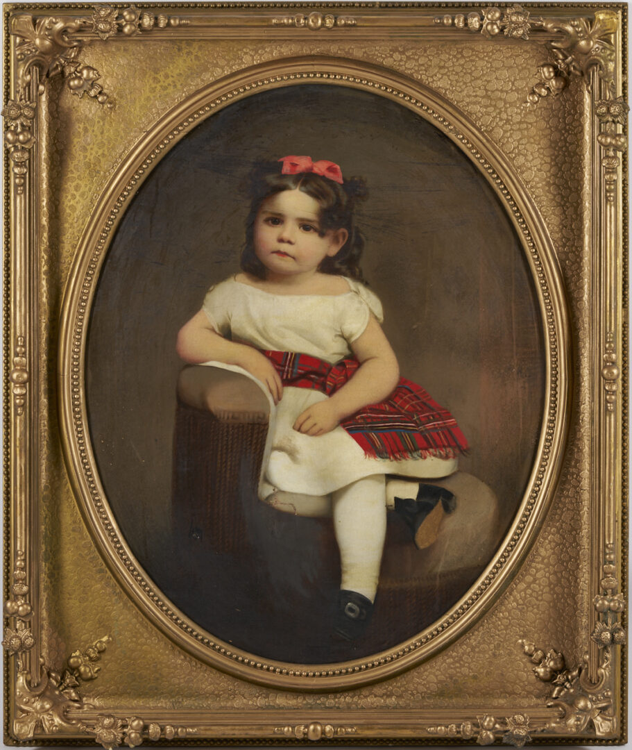 Lot 486: American School Portrait of a Girl in Tartan Sash, 19th c.