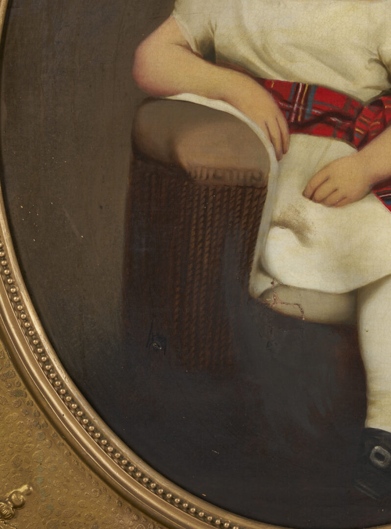 Lot 486: American School Portrait of a Girl in Tartan Sash, 19th c.