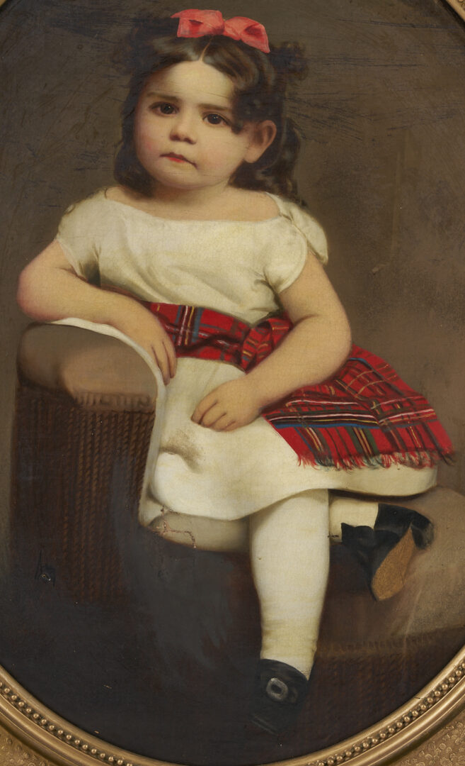 Lot 486: American School Portrait of a Girl in Tartan Sash, 19th c.