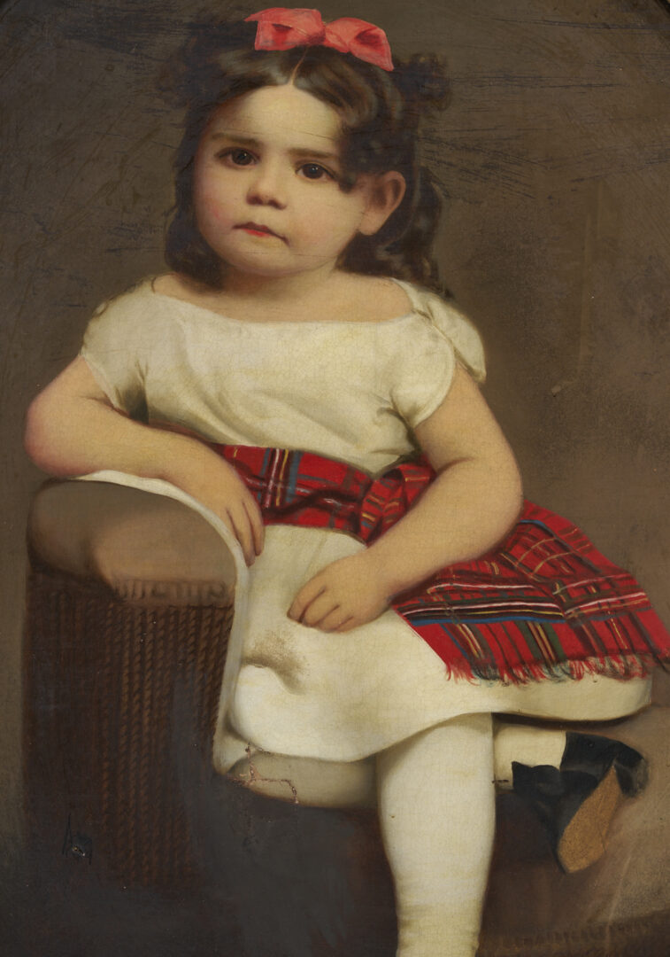 Lot 486: American School Portrait of a Girl in Tartan Sash, 19th c.