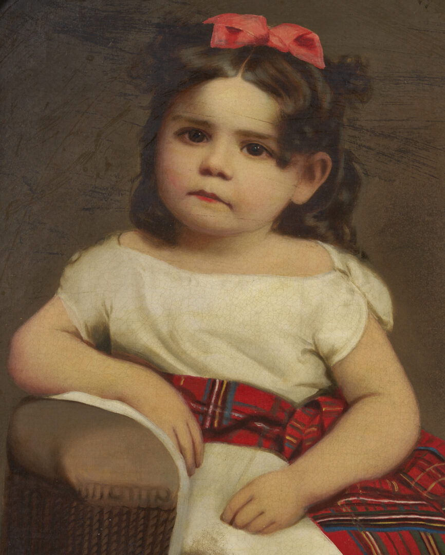 Lot 486: American School Portrait of a Girl in Tartan Sash, 19th c.