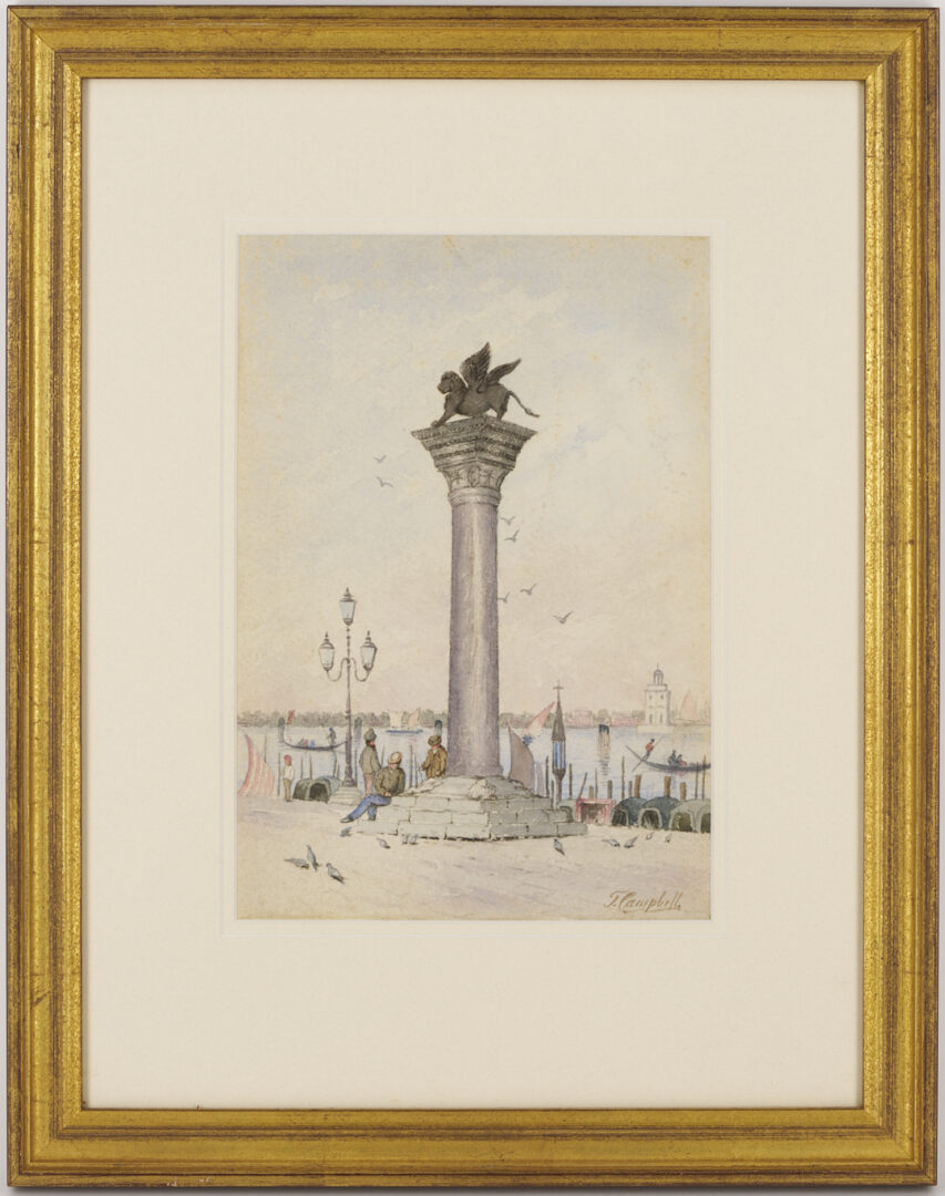 Lot 488: 3 Thomas Campbell Watercolors, Venetian Scenes