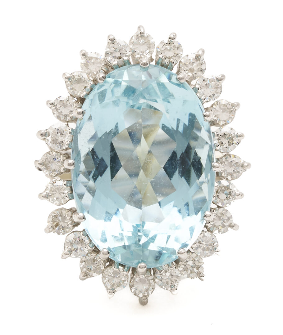 Lot 48: Lady's Vintage 14K White Gold Aquamarine & Diamond Ring