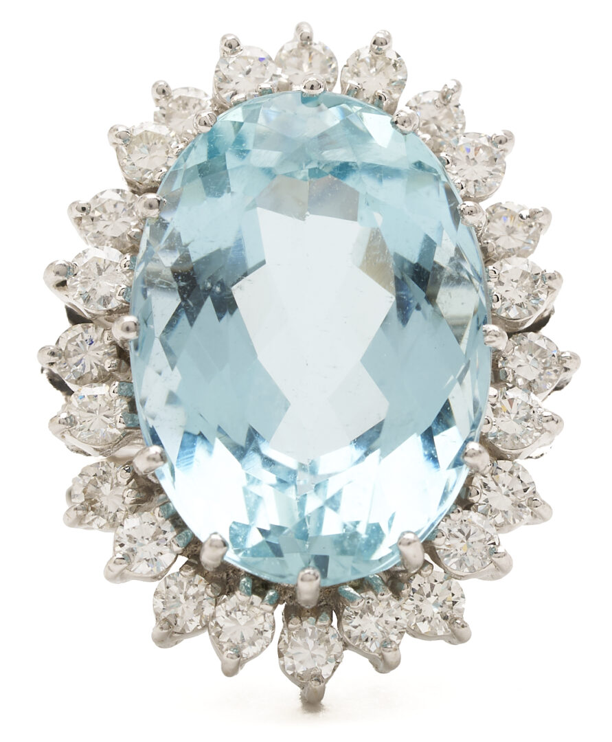 Lot 48: Lady's Vintage 14K White Gold Aquamarine & Diamond Ring