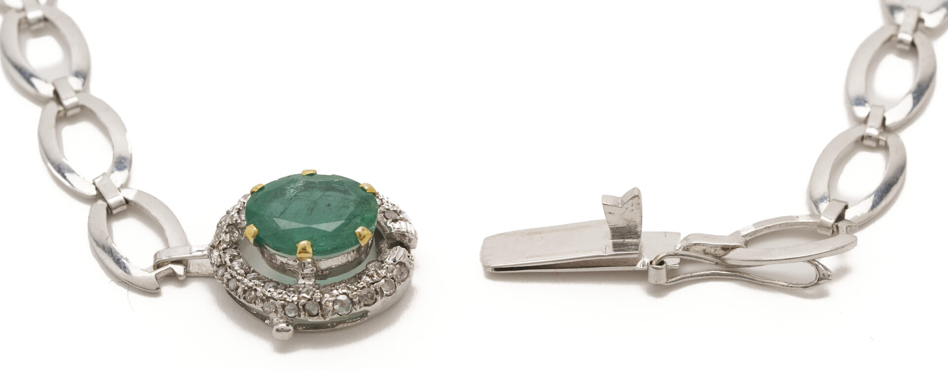 Lot 49: 18K Gold, Emerald, & Diamond Neckace w/ Matching Earrings