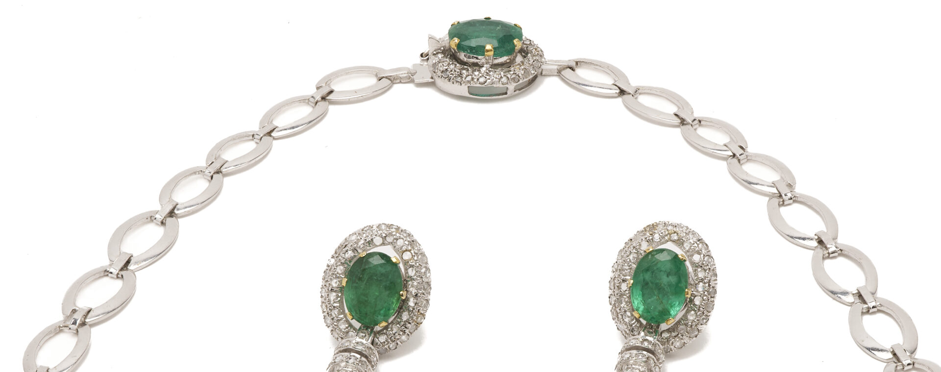 Lot 49: 18K Gold, Emerald, & Diamond Neckace w/ Matching Earrings