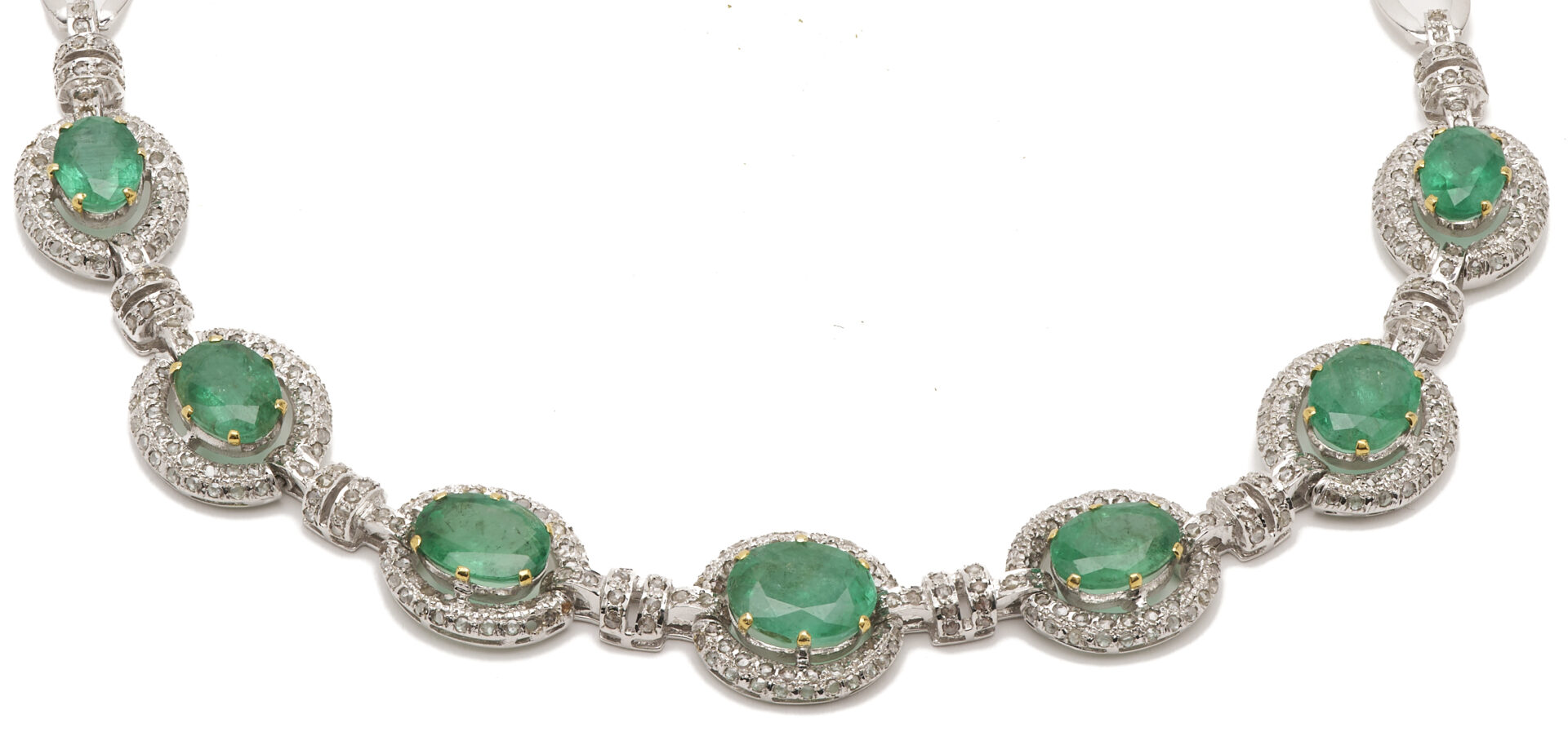 Lot 49: 18K Gold, Emerald, & Diamond Neckace w/ Matching Earrings