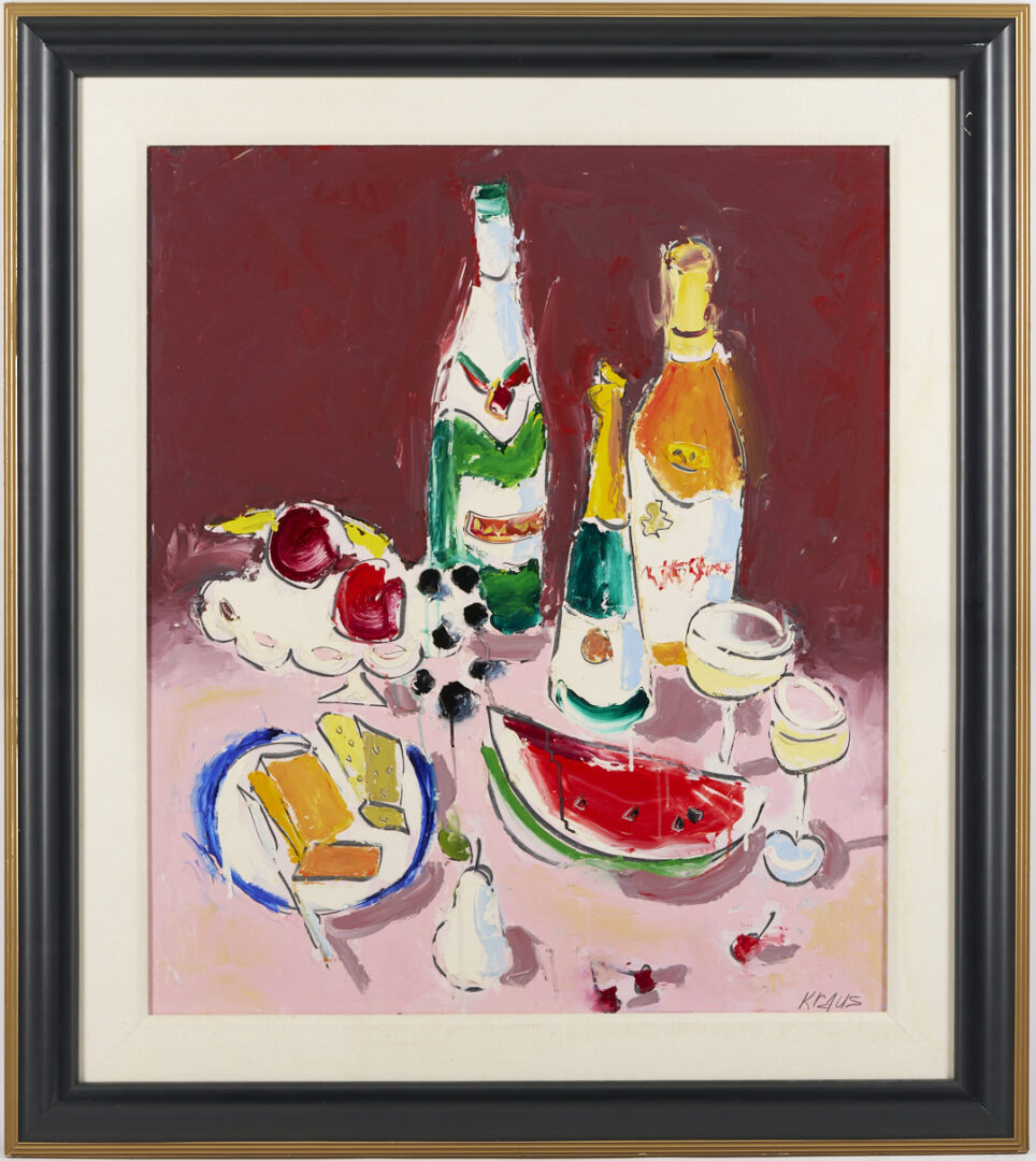 Lot 501: Harold Kraus Still Life w/ Wine & Watermelon