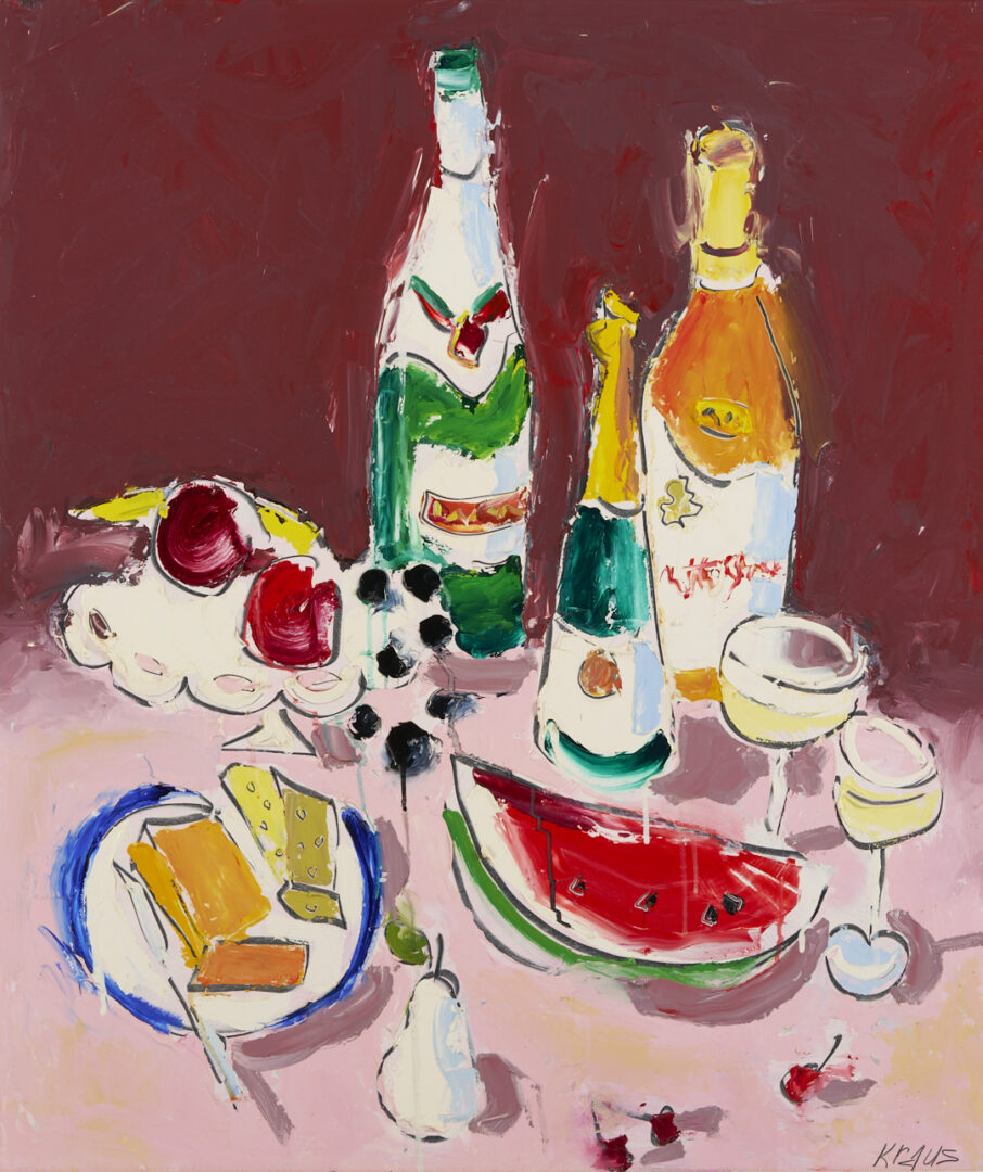 Lot 501: Harold Kraus Still Life w/ Wine & Watermelon