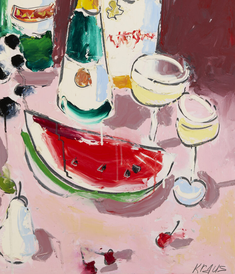 Lot 501: Harold Kraus Still Life w/ Wine & Watermelon