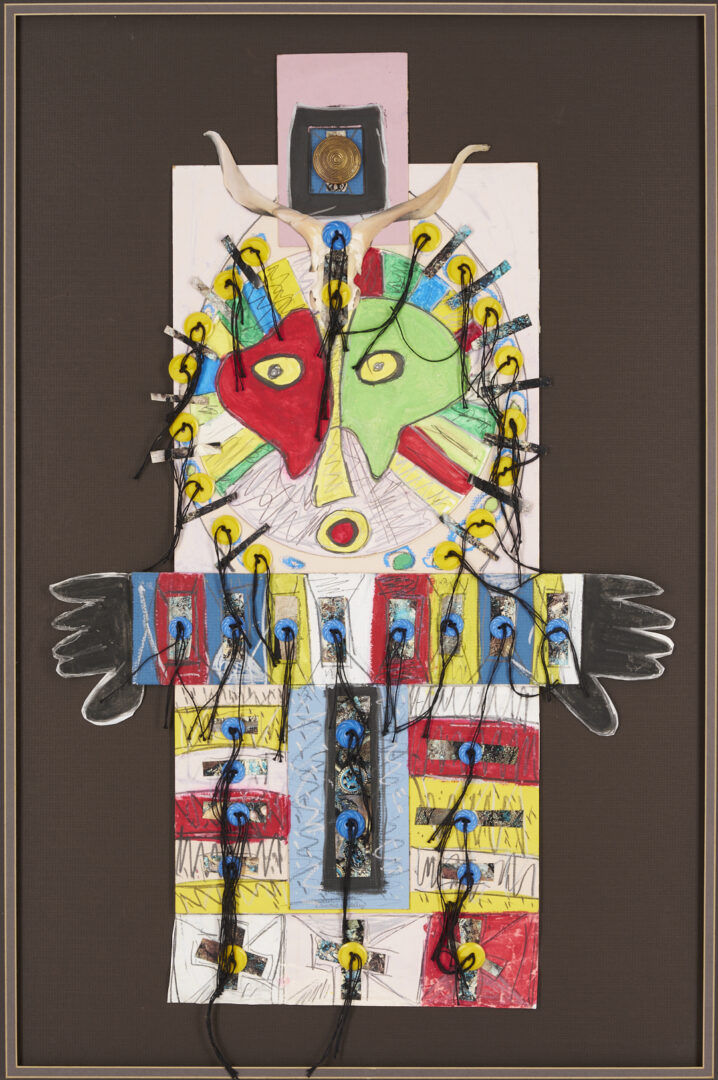 Lot 503: Sammie Nicely Mixed Media Collage Cutout in Red & Yellow, African Totem Pole