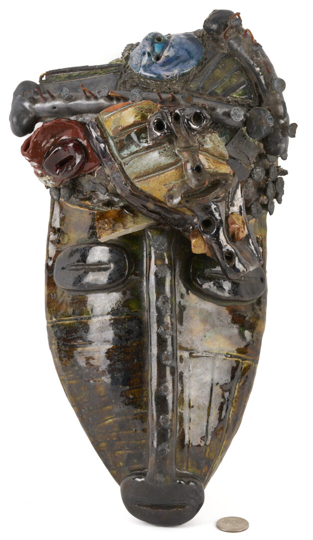 Lot 505: Sammie Nicely Mask Sculpture w/ Metal Ornamentation