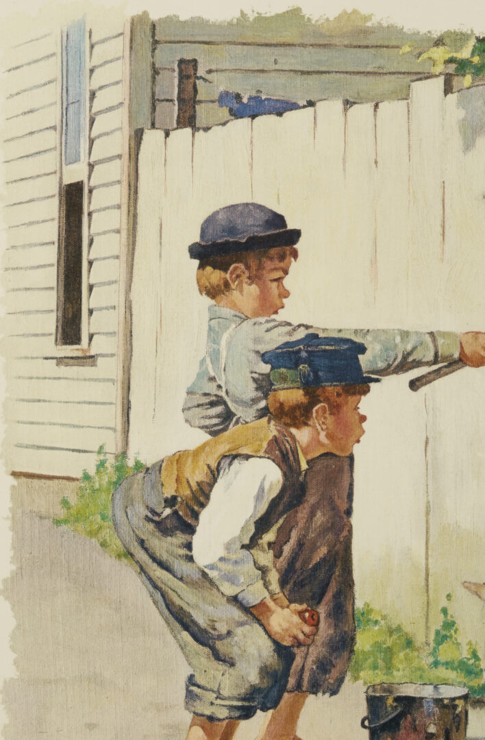 Lot 519: Norman Rockwell Signed Collotype, Tom Sawyer Whitewashing the Fence