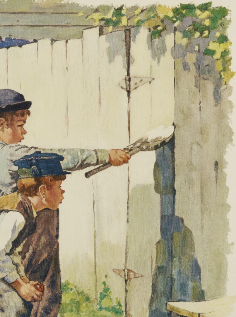 Lot 519: Norman Rockwell Signed Collotype, Tom Sawyer Whitewashing the Fence