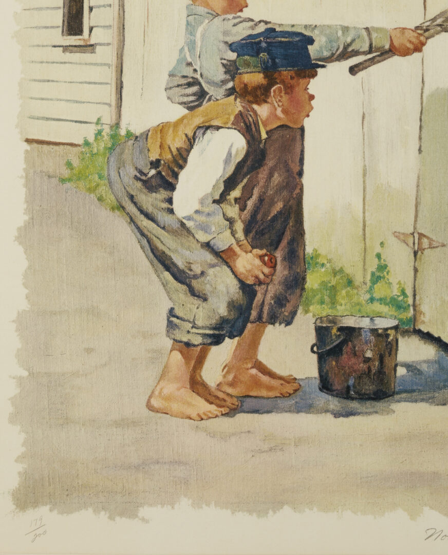 Lot 519: Norman Rockwell Signed Collotype, Tom Sawyer Whitewashing the Fence