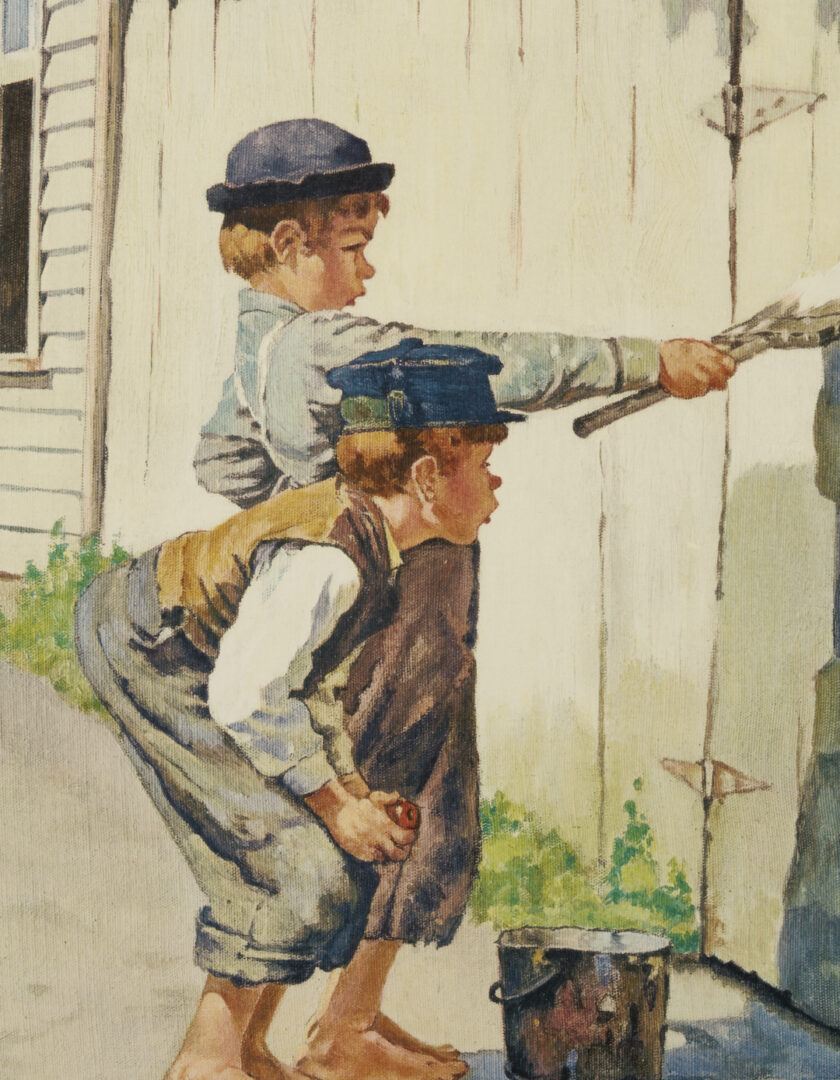 Lot 519: Norman Rockwell Signed Collotype, Tom Sawyer Whitewashing the Fence