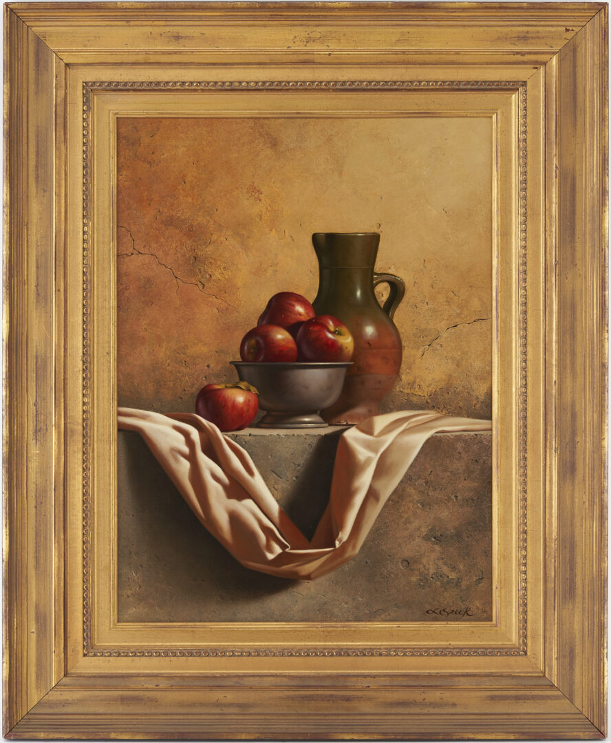 Lot 524: Loran Speck O/C Still Life with Apples