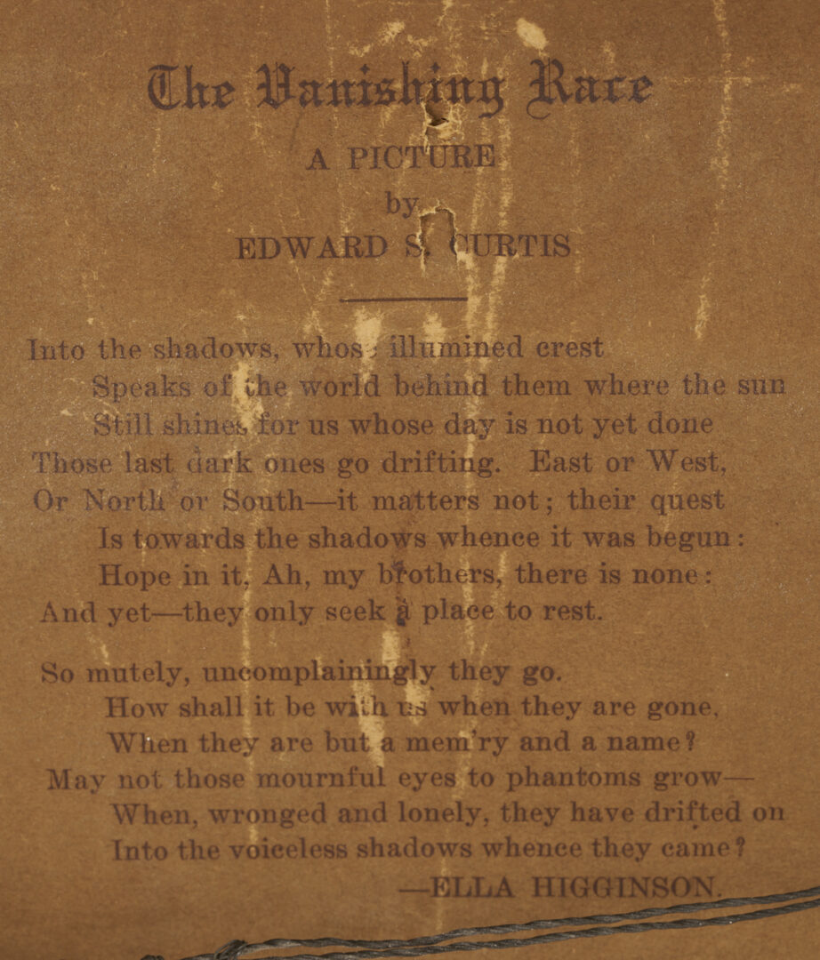 Lot 533: Edward Curtis 1904 Photograph, Vanishing Race, Original Framing