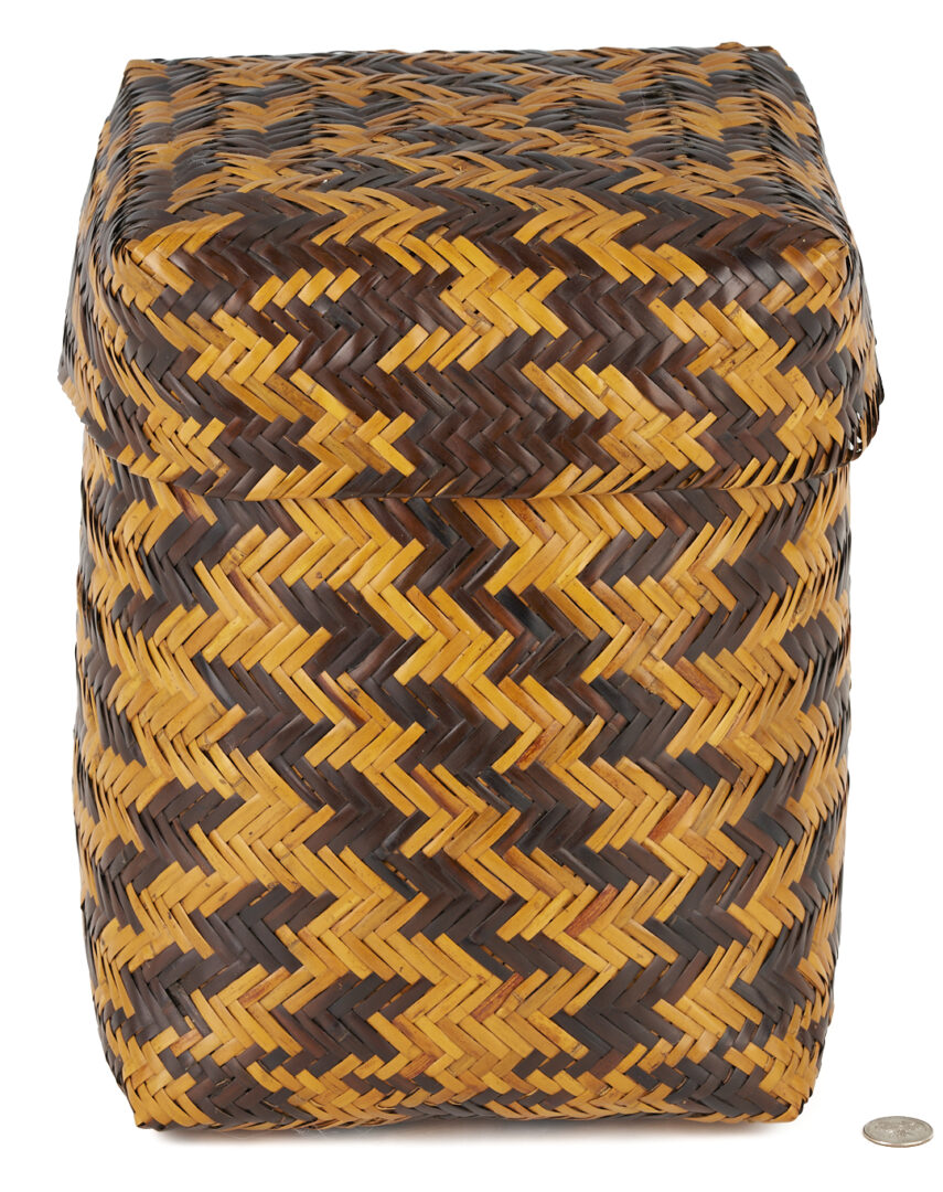 Lot 543: Large Cherokee Lidded Rivercane Basket attr. Rowena Bradley