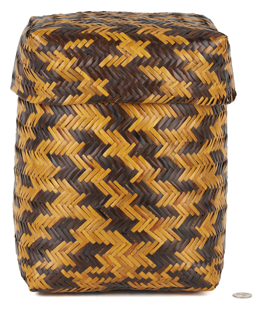 Lot 543: Large Cherokee Lidded Rivercane Basket attr. Rowena Bradley