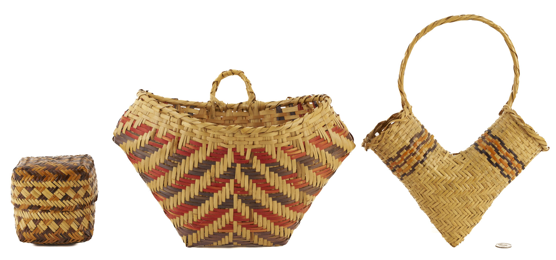 Lot 547: 3 Native American Rivercane Baskets, Cherokee & Cowshatta